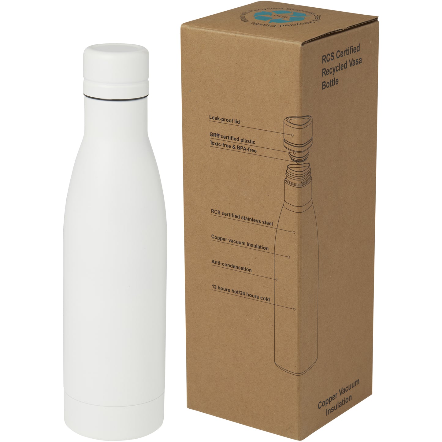 Vasa 500 ml RCS-certifierad flaska i återvunnet rostfritt stål, kopparvakuumisolerad