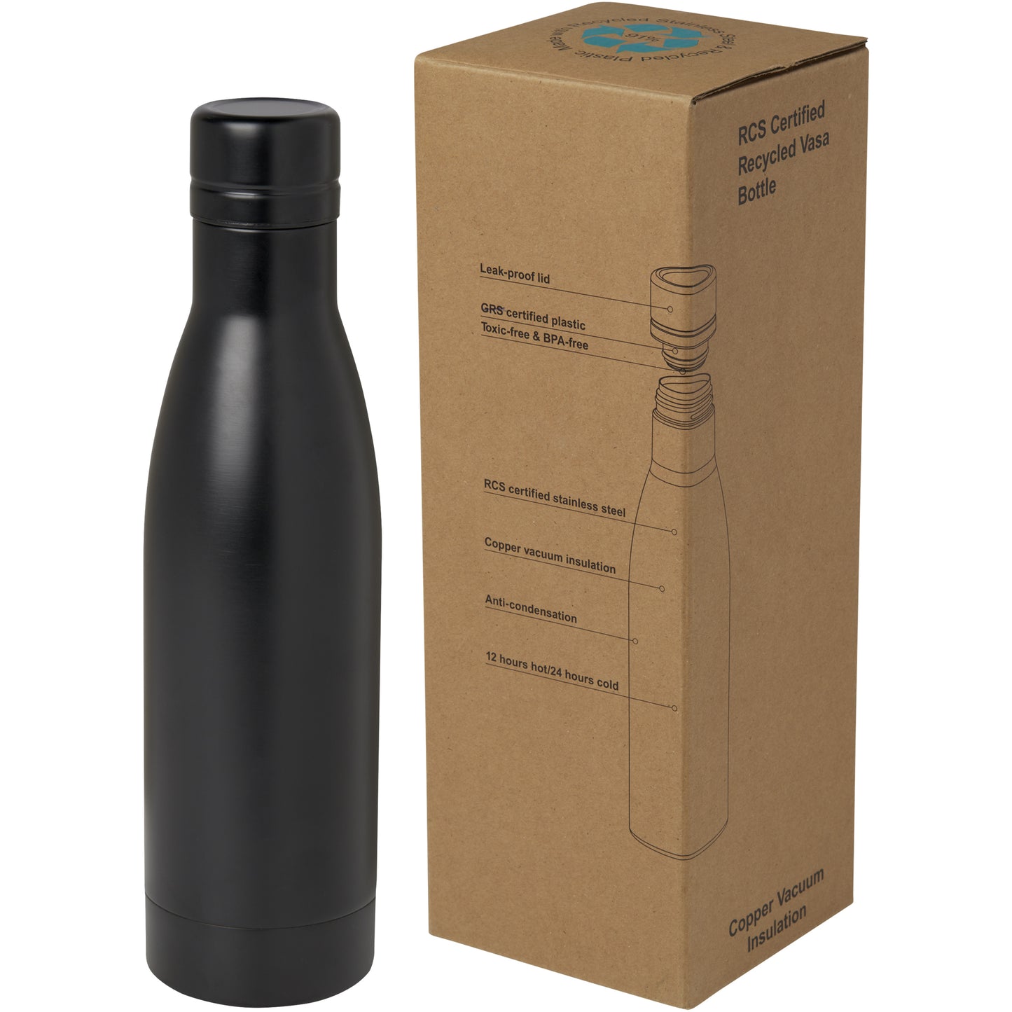 Vasa 500 ml RCS-certifierad flaska i återvunnet rostfritt stål, kopparvakuumisolerad
