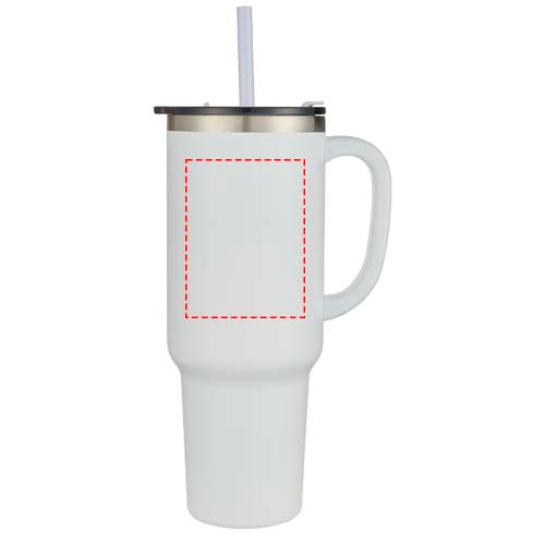 Sydney dubbelväggig RCS-certifierad vakuumisolerad kopparmugg med sugrör, 1 200 ml