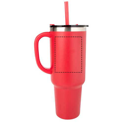 Sydney dubbelväggig RCS-certifierad vakuumisolerad kopparmugg med sugrör, 1 200 ml