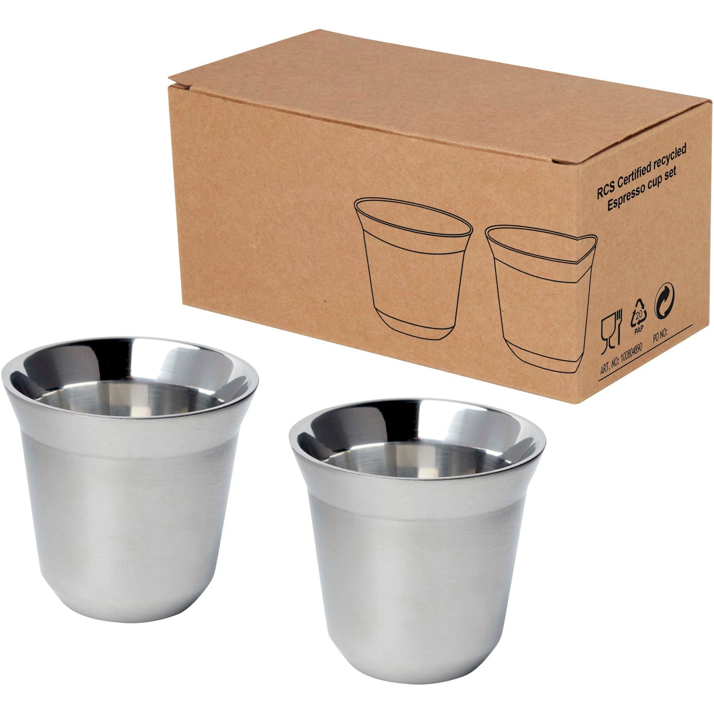 Duo uppsättning RCS-certifierade espressokoppar i rostfritt stål, 80 ml