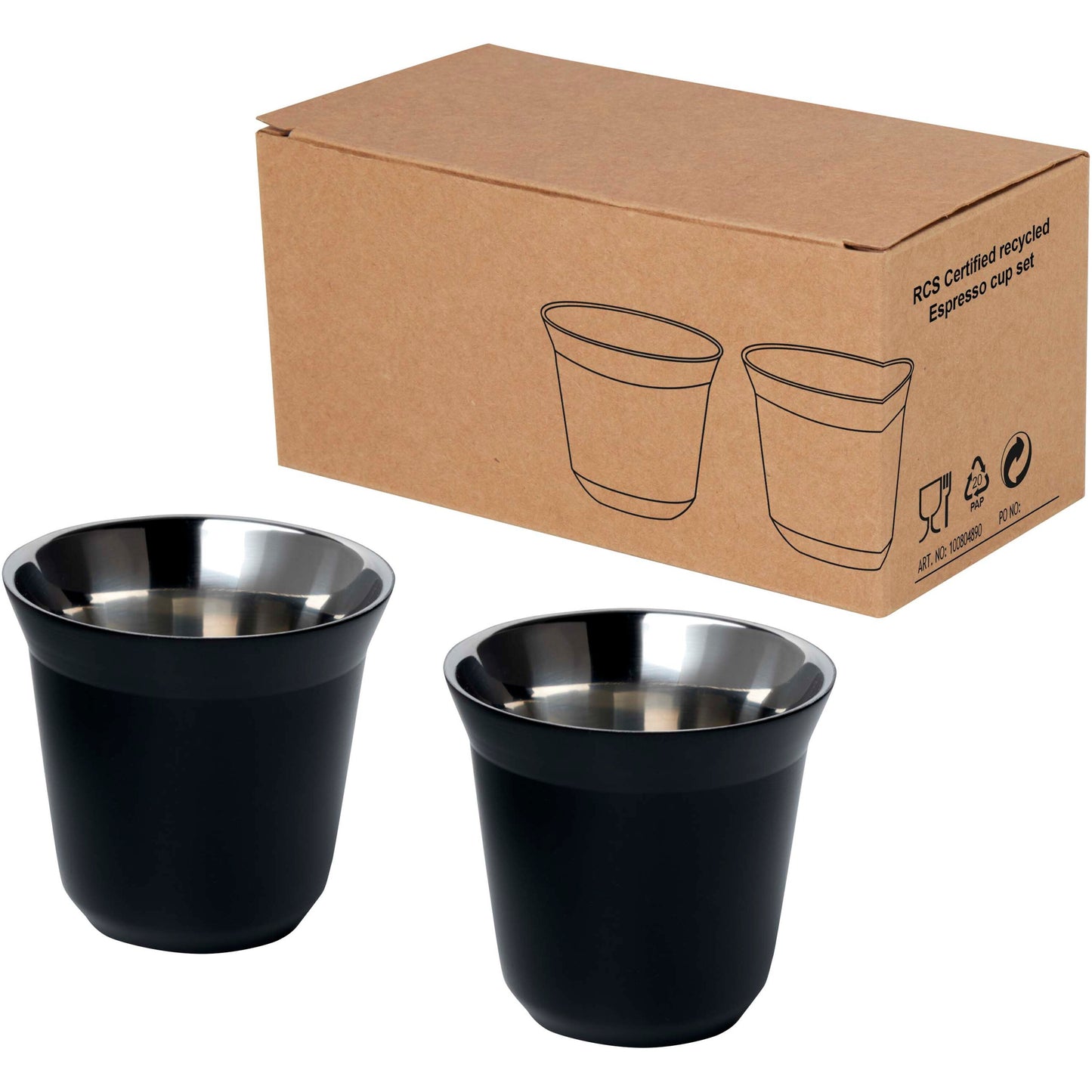 Duo uppsättning RCS-certifierade espressokoppar i rostfritt stål, 80 ml