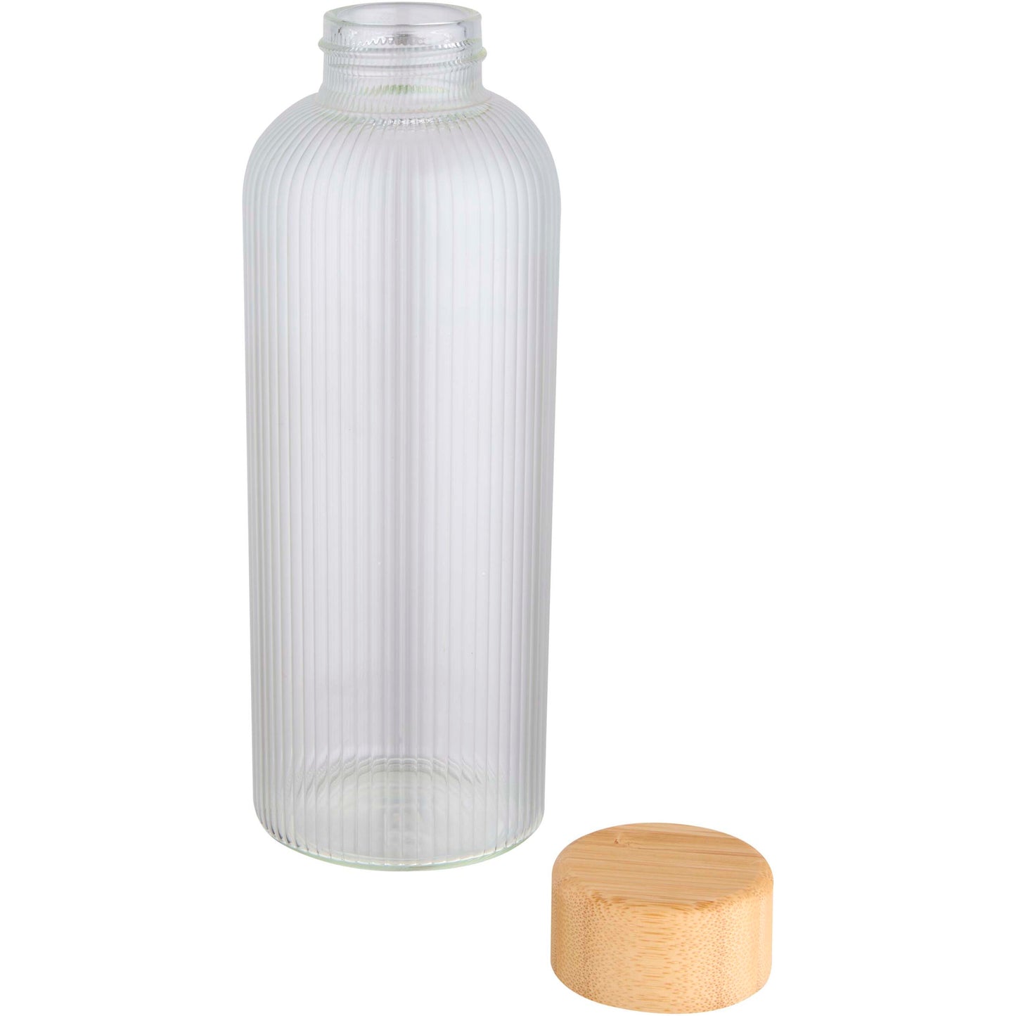 Mirage 650 ml enkelväggig flaska i borosilikatglas med lock i bambu