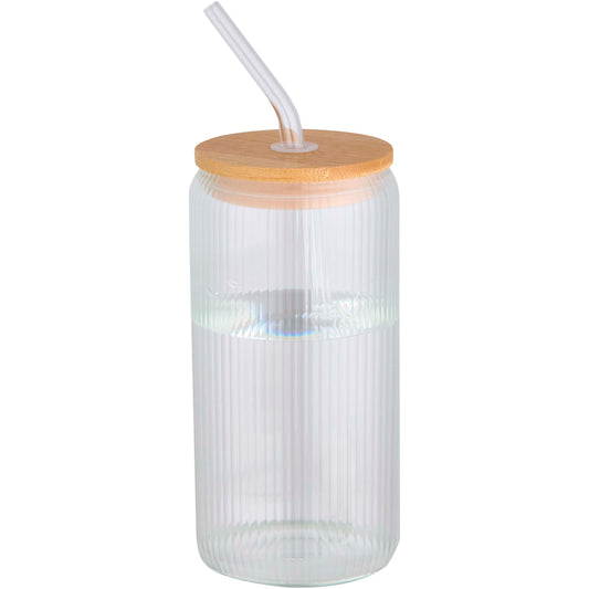 Mirage 500 ml enkelväggig mugg i borosilikatglas med lock i bambu
