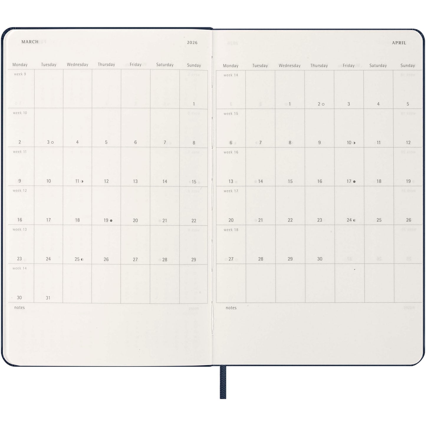 Moleskine inbunden 12-månaders veckoplanerare L
