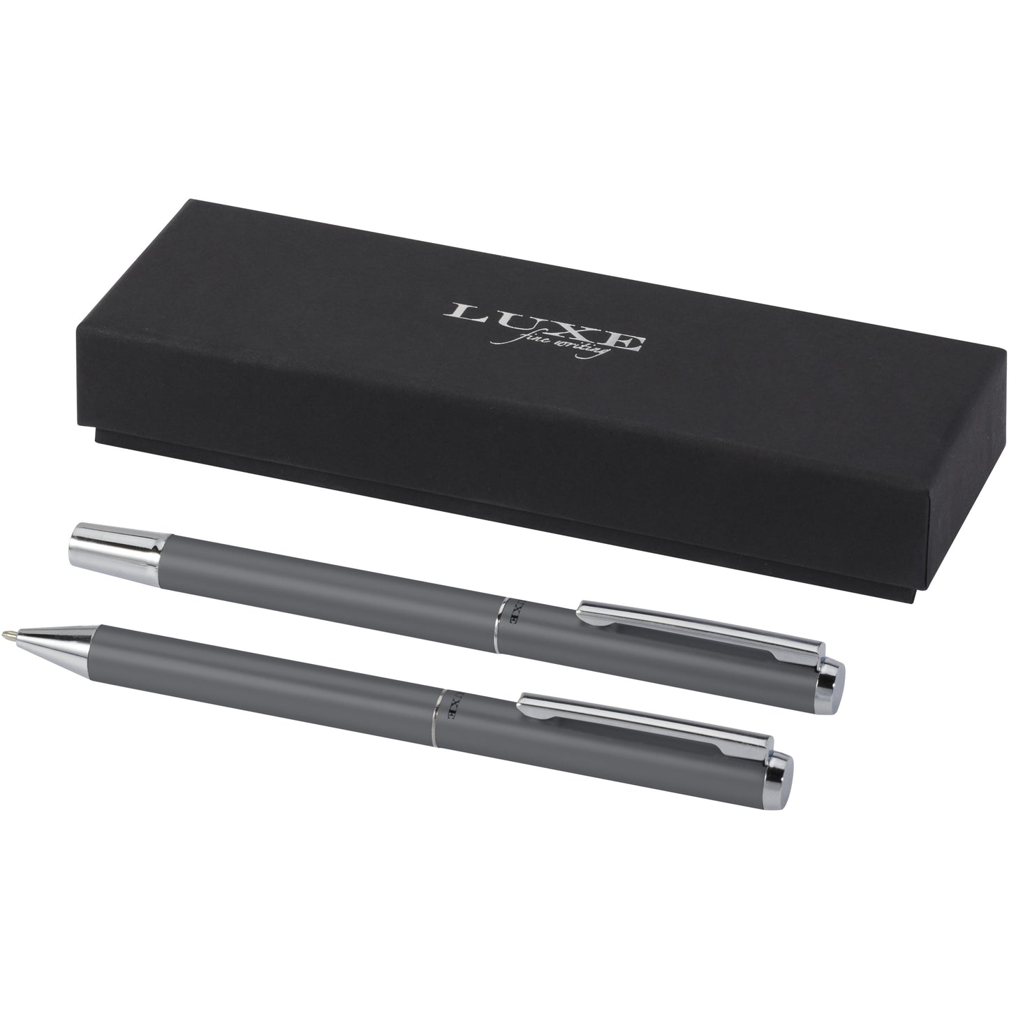 Lucetto presentförpackning med kulspetspenna och rollerballpenna i återvunnen aluminium (svart bläck)