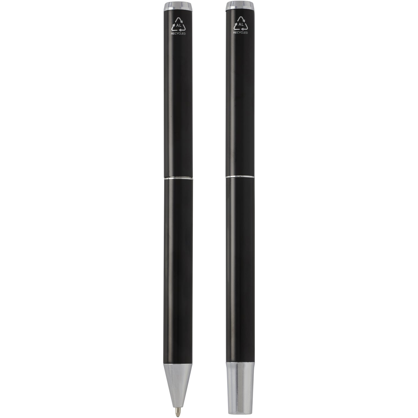 Lucetto presentförpackning med kulspetspenna och rollerballpenna i återvunnen aluminium (svart bläck)
