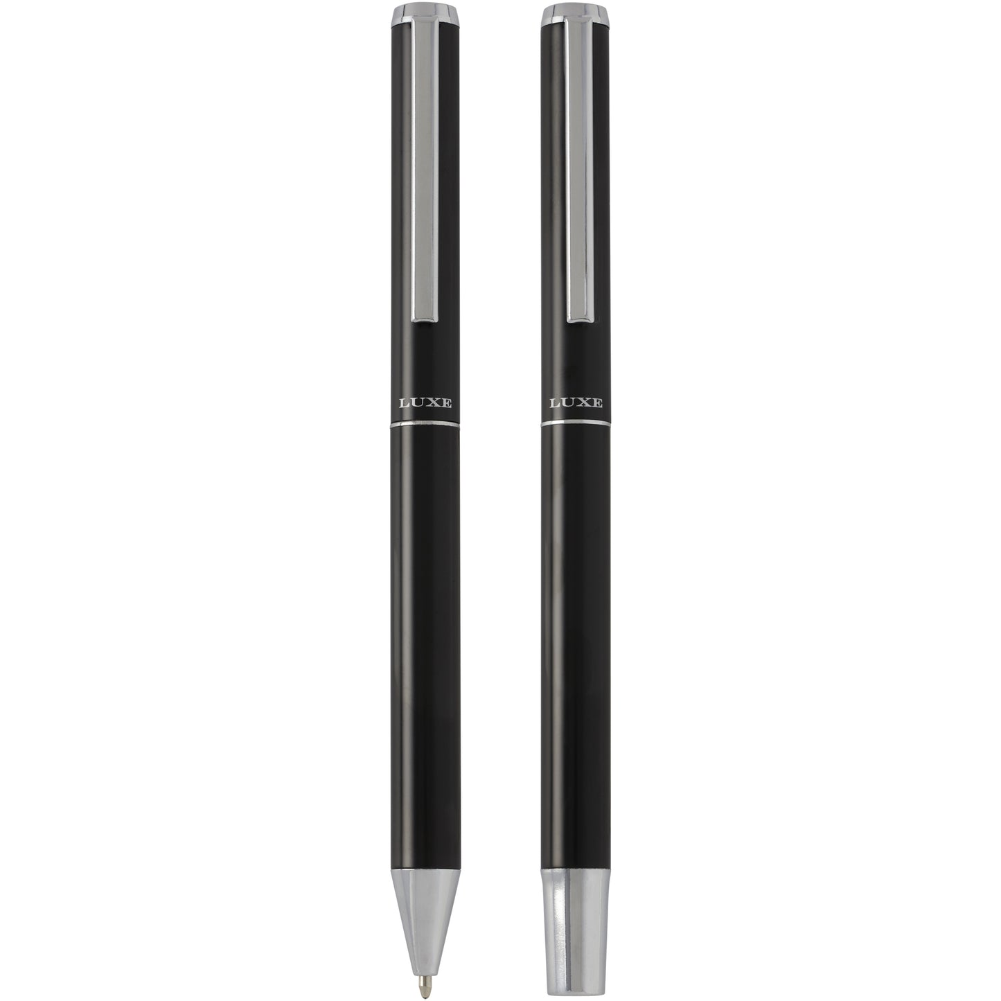 Lucetto presentförpackning med kulspetspenna och rollerballpenna i återvunnen aluminium (svart bläck)