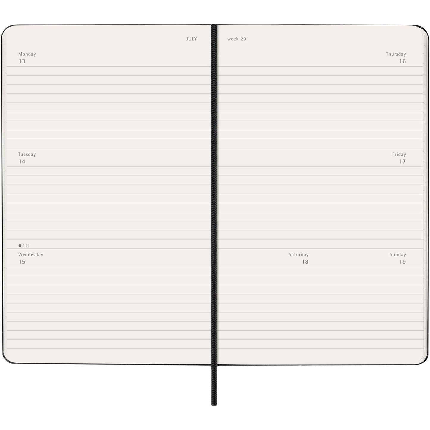 Moleskine inbunden 12-månaders L horisontell veckoplanerare