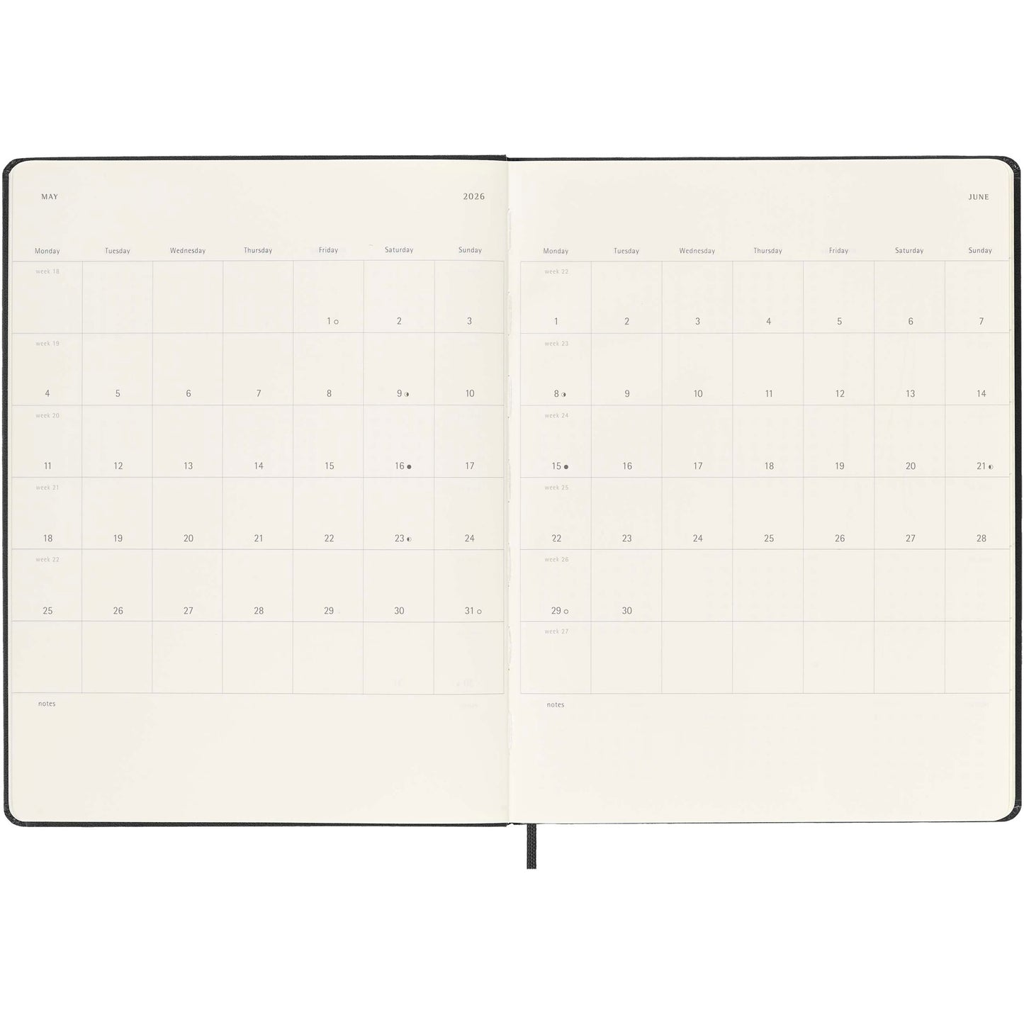 Moleskine inbunden 12-månaders veckoplanerare XL