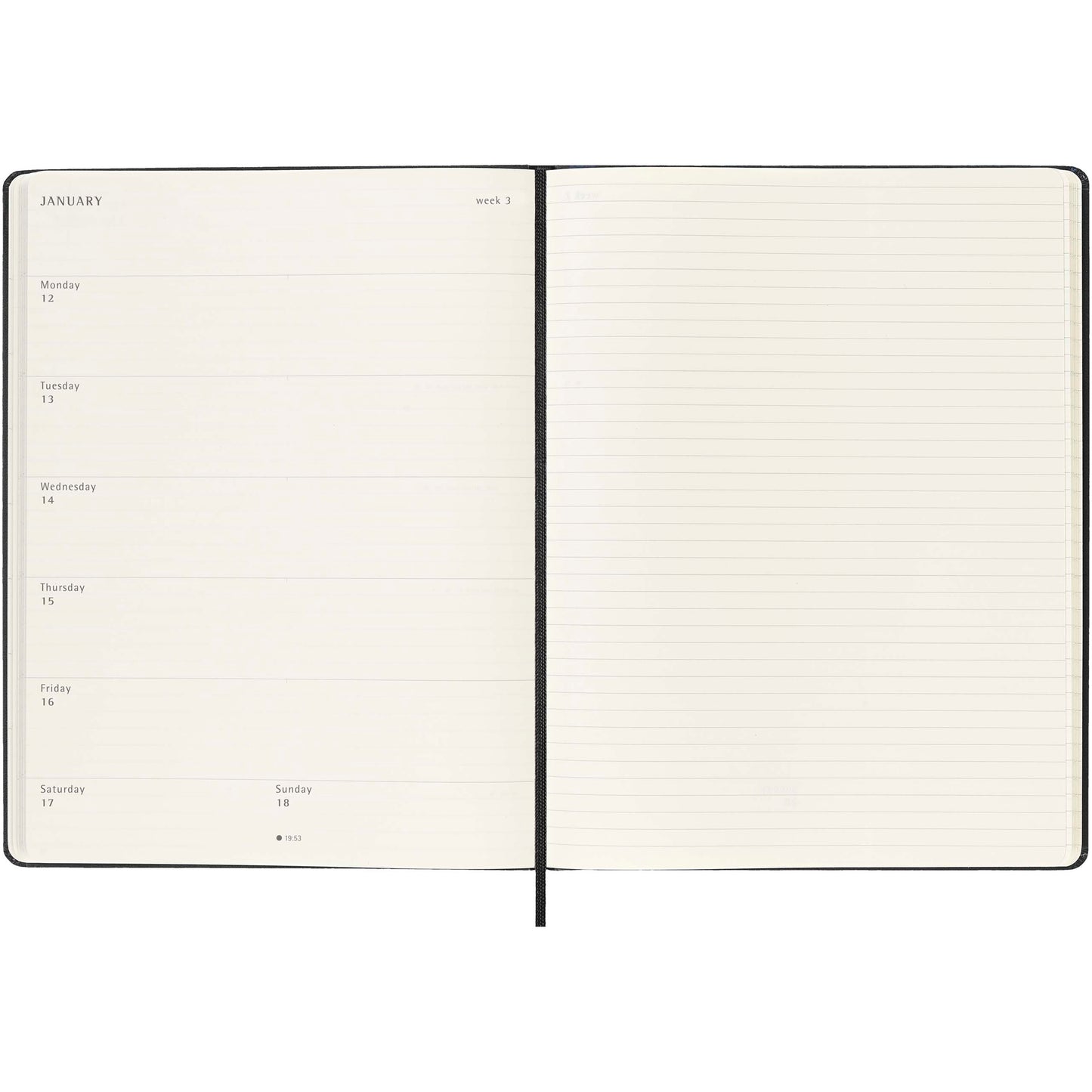 Moleskine inbunden 12-månaders veckoplanerare XL