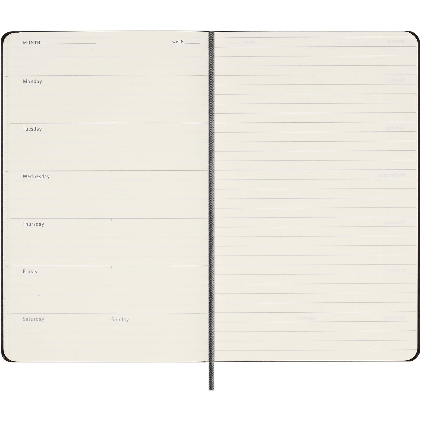 Moleskine inbunden ej daterad veckoplanerare, L
