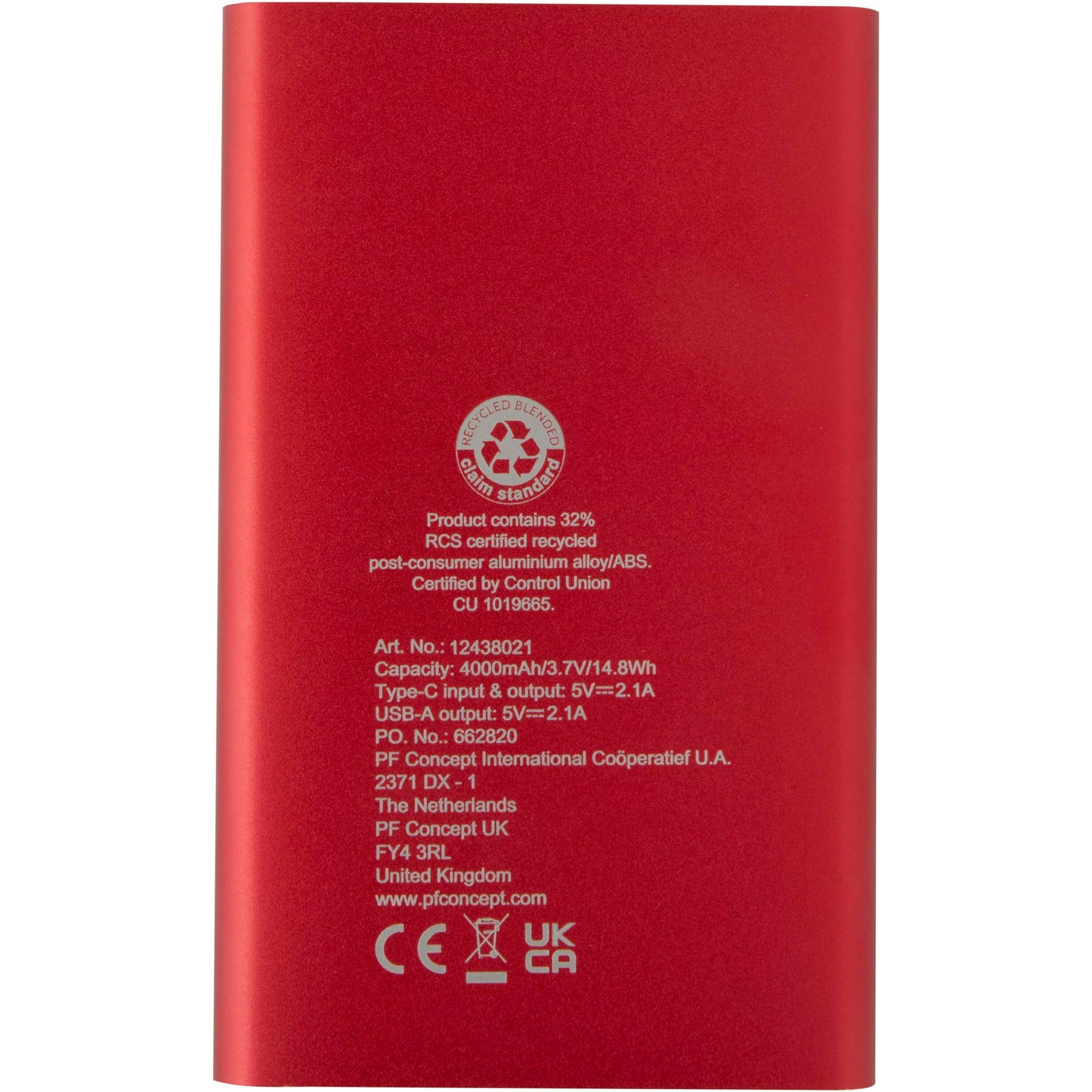 Pep 4 000 mAh Type C-powerbank av återvunnen aluminium
