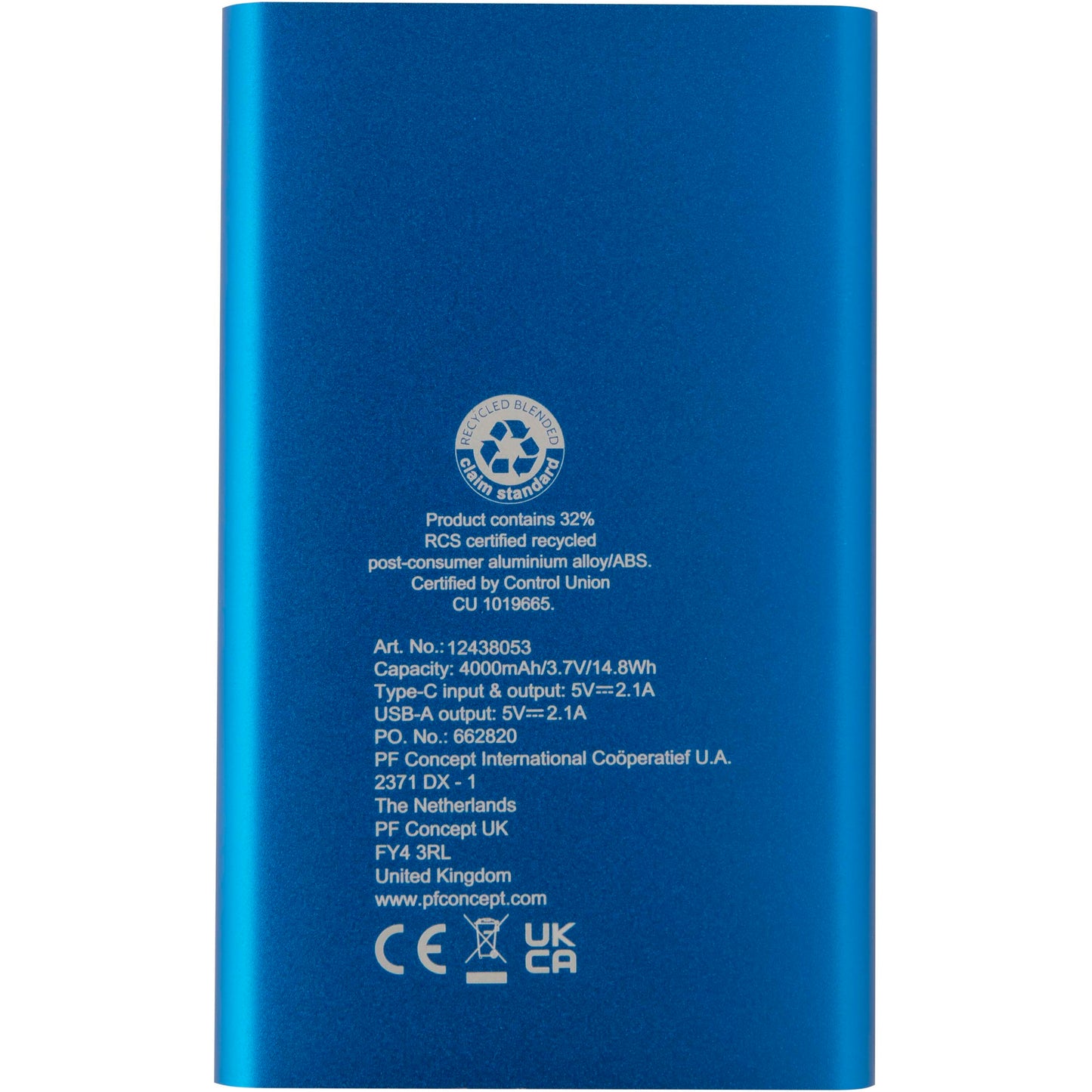 Pep 4 000 mAh Type C-powerbank av återvunnen aluminium