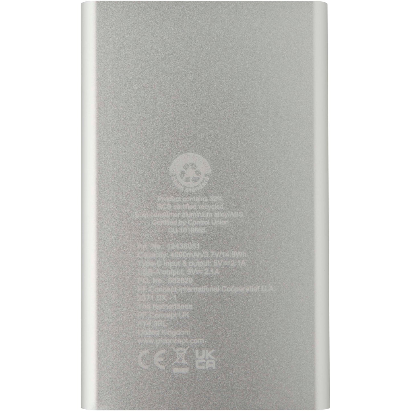 Pep 4 000 mAh Type C-powerbank av återvunnen aluminium