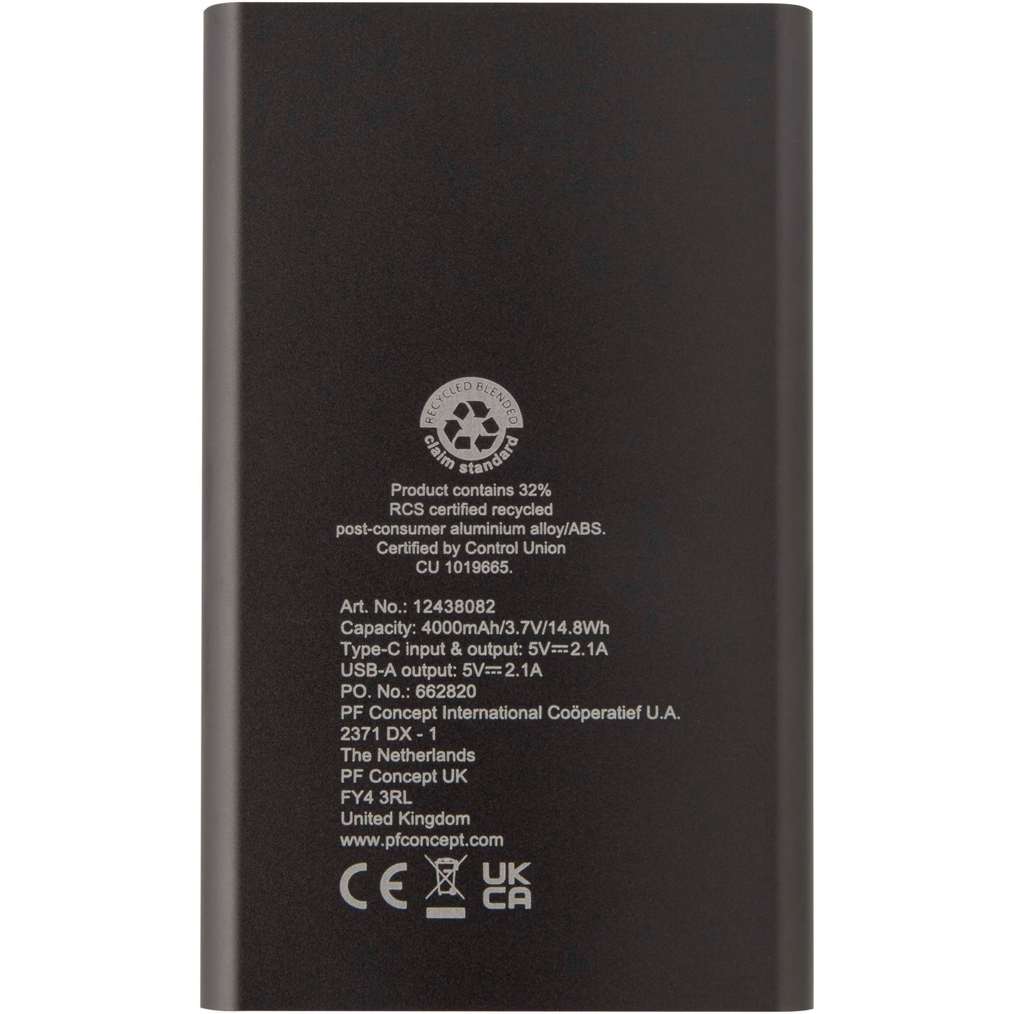 Pep 4 000 mAh Type C-powerbank av återvunnen aluminium