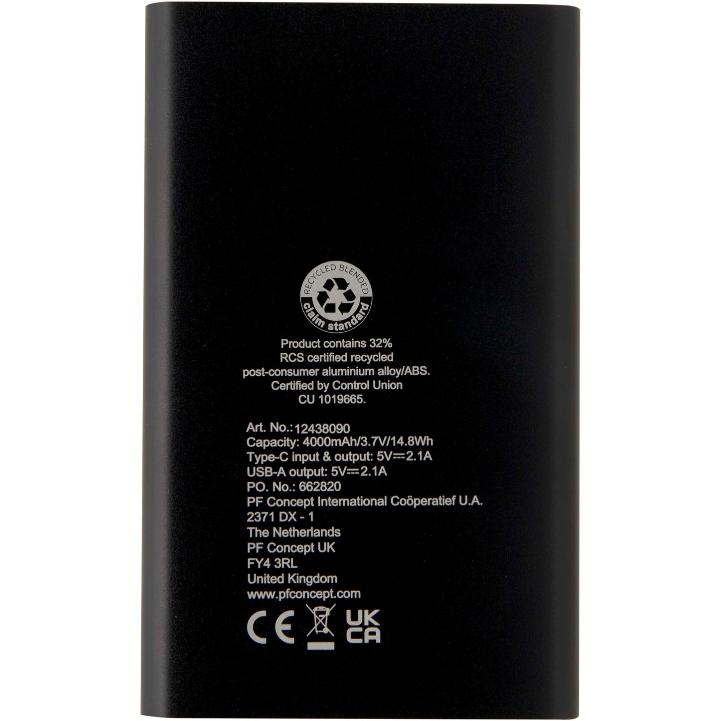 Pep 4 000 mAh Type C-powerbank av återvunnen aluminium