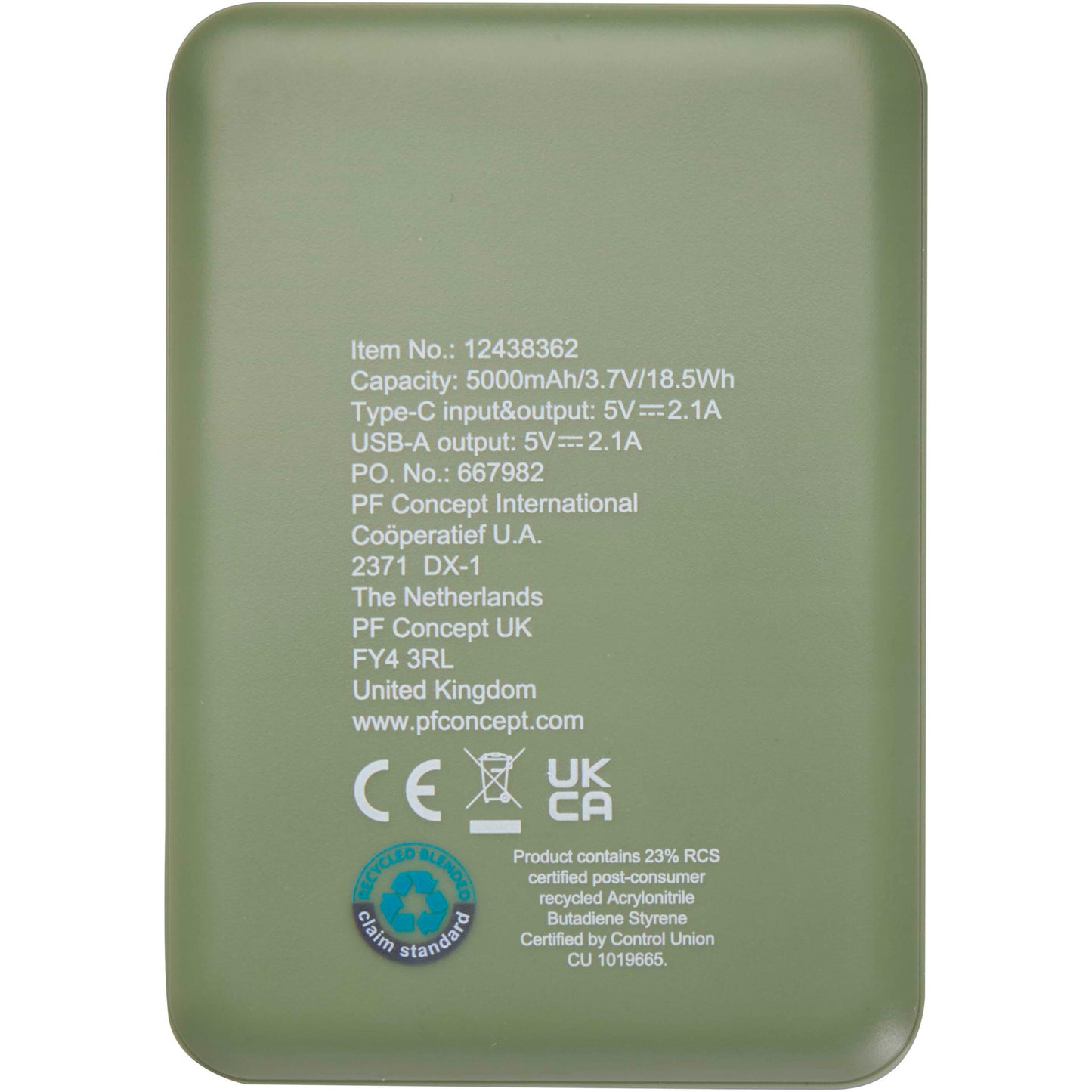 Asama 5 000 mAh Type C-powerbank i återvunnen plast