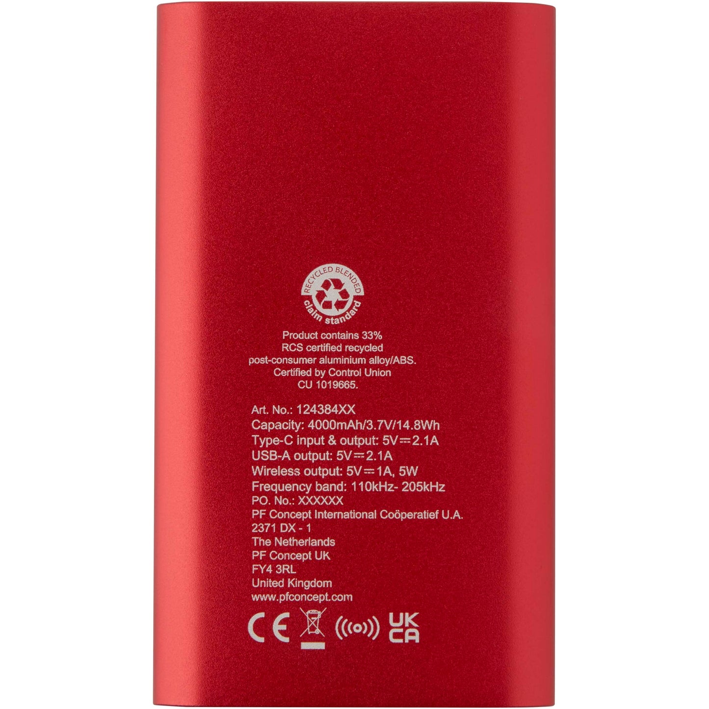 Juice trådlös 4 000 mAh Type C-powerbank i återvunnen aluminium