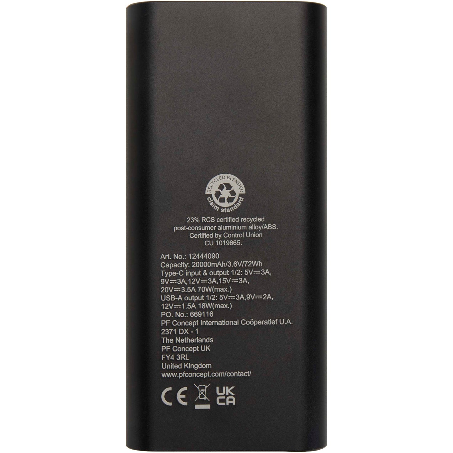 Acamar 20 000 mAh 70 W powerbank för bärbar dator av återvunnen aluminium
