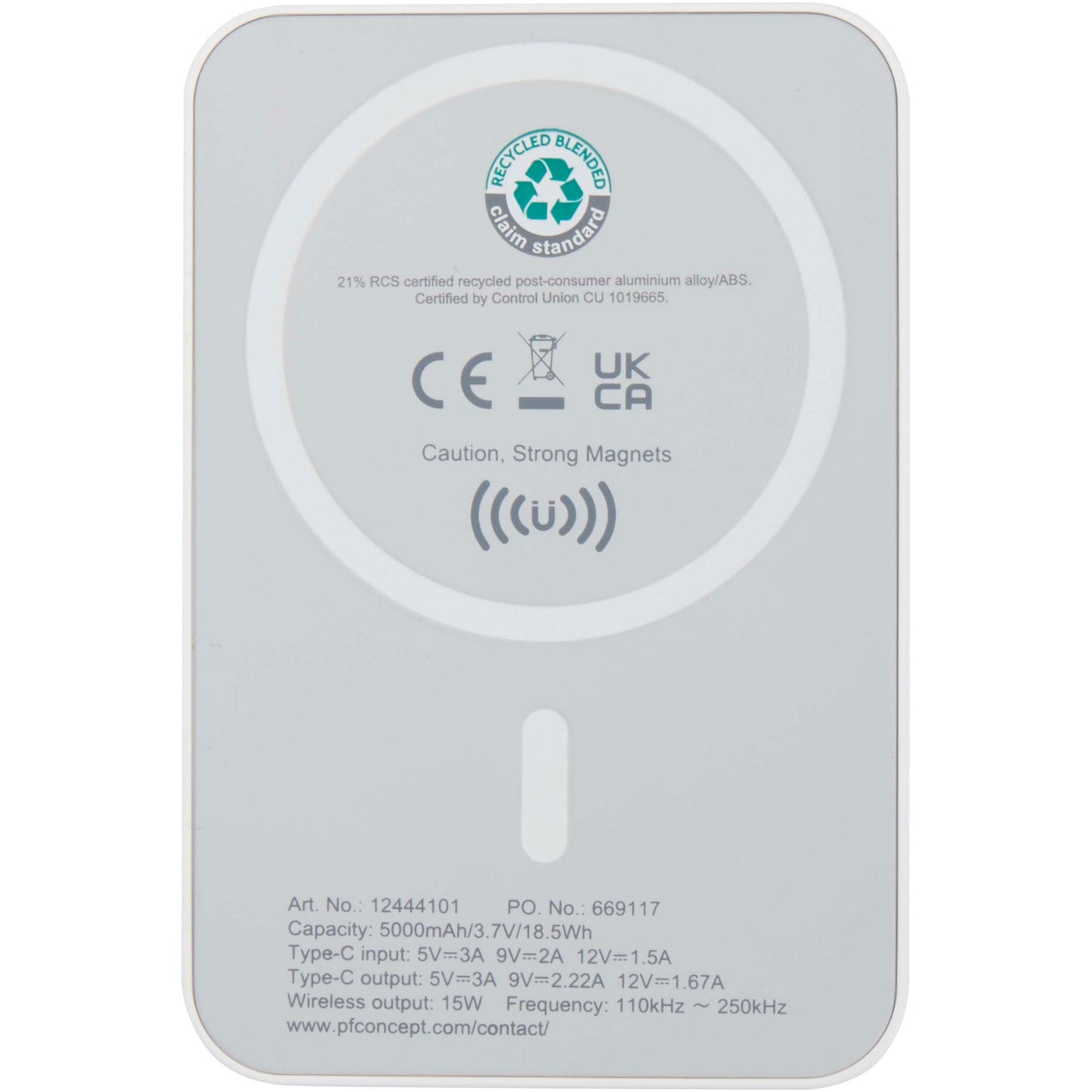 Acrab 5 000 mAh 15 W magnetisk trådlös powerbank med 20 W PD – tillverkad av återvunnen plast