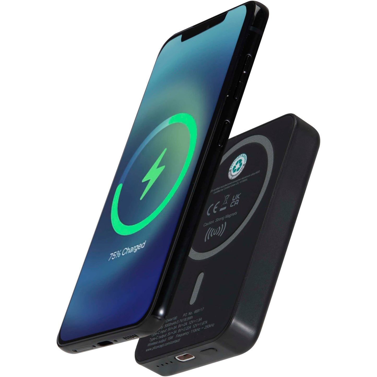 Acrab 5 000 mAh 15 W magnetisk trådlös powerbank med 20 W PD – tillverkad av återvunnen plast