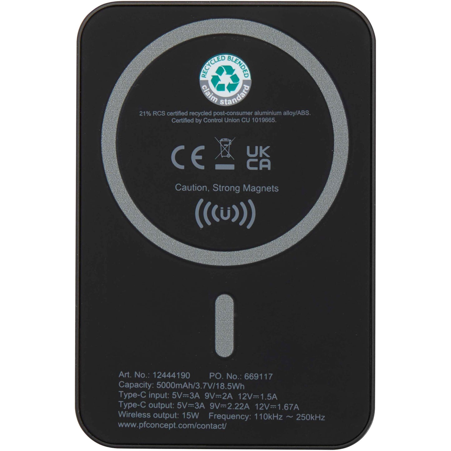 Acrab 5 000 mAh 15 W magnetisk trådlös powerbank med 20 W PD – tillverkad av återvunnen plast