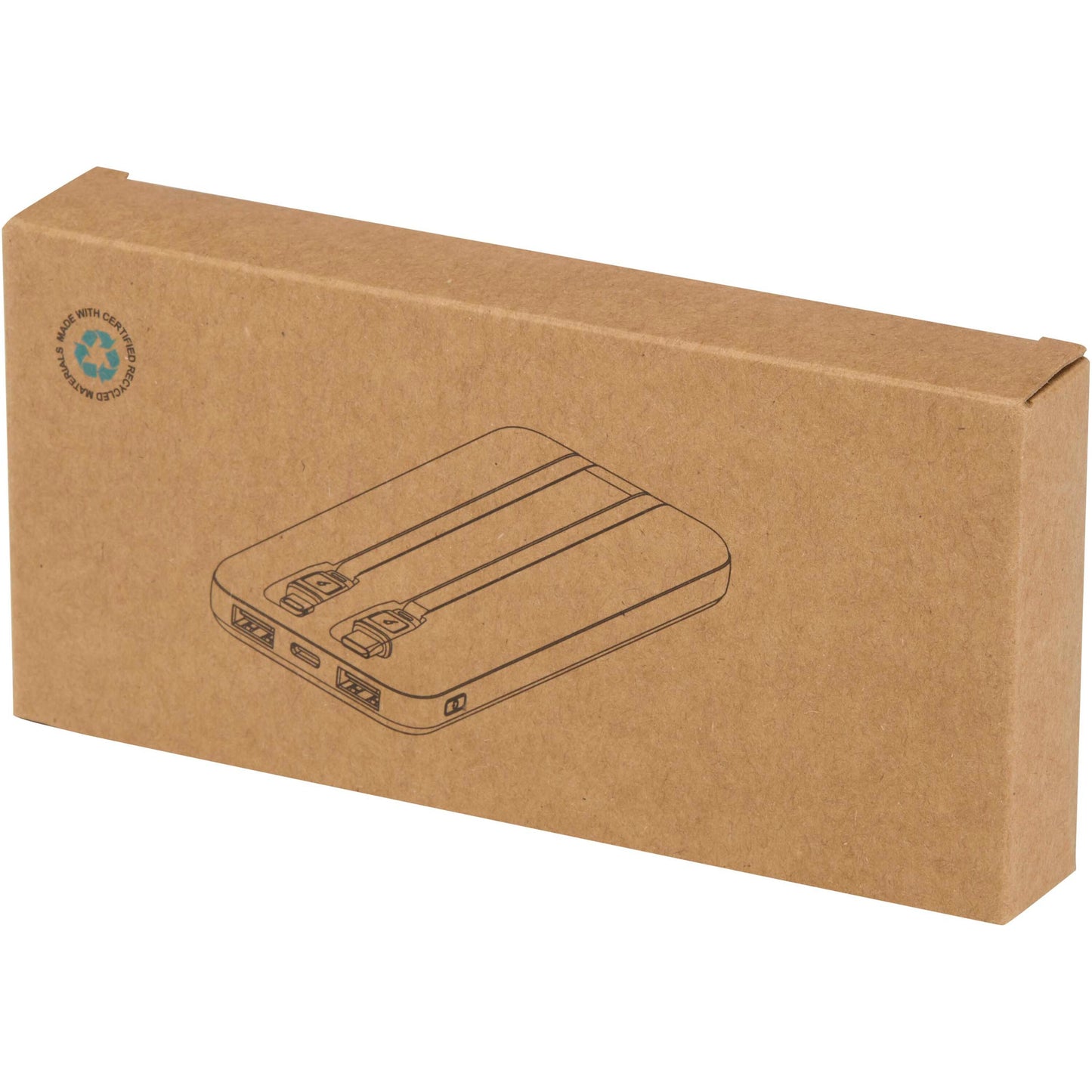 Adhil 10 000 mAh 10 W powerbank av återvunnen plast med två inbyggda kablar