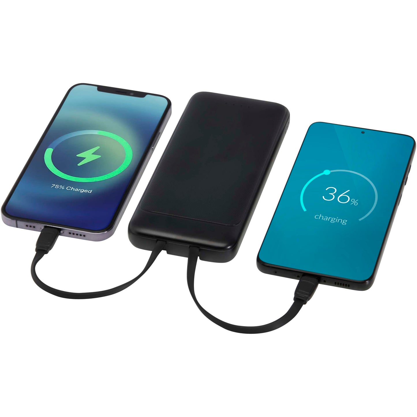 Adhil 10 000 mAh 10 W powerbank av återvunnen plast med två inbyggda kablar