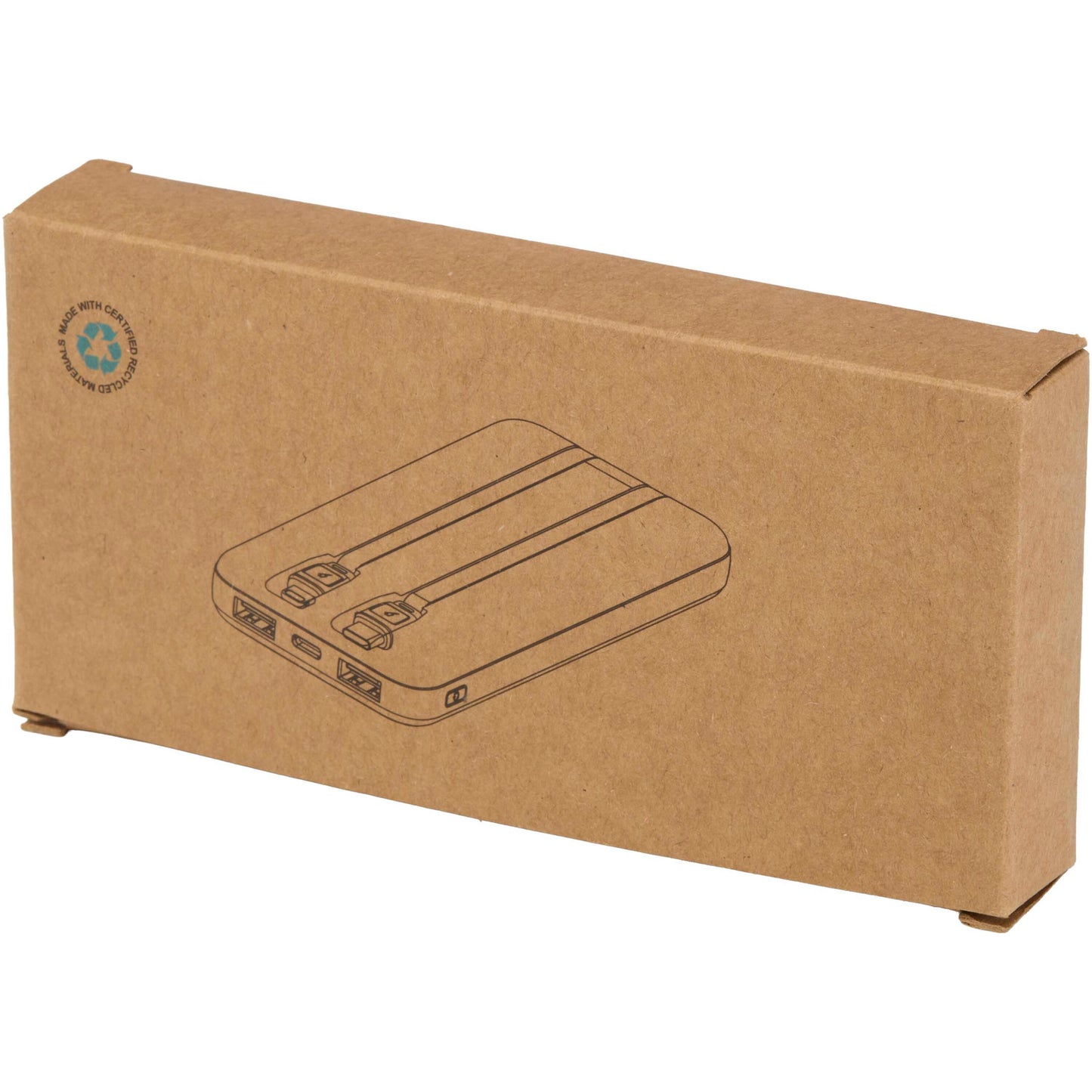 Adhil 10 000 mAh 10 W powerbank av återvunnen plast med två inbyggda kablar