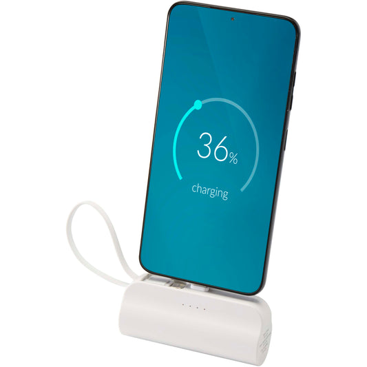 Alnair 5 000 mAh 10 W Type-C powerbank av återvunnen plast med inbyggt flipstativ och 2-i-1-kabel