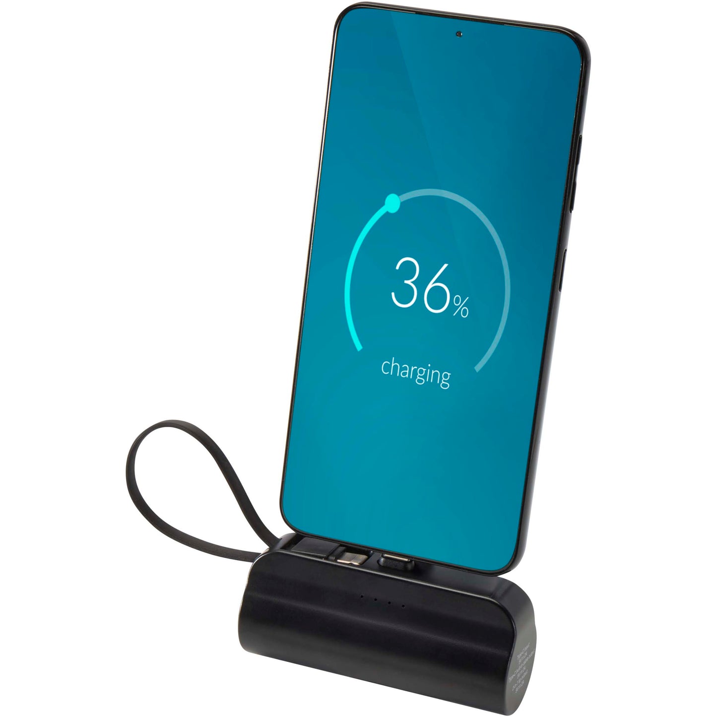 Alnair 5 000 mAh 10 W Type-C powerbank av återvunnen plast med inbyggt flipstativ och 2-i-1-kabel
