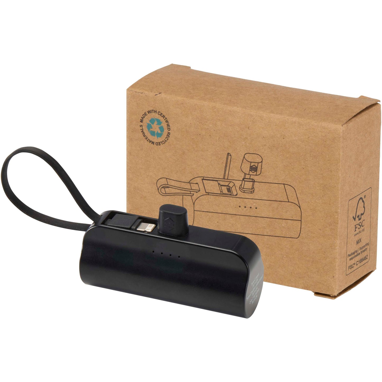 Alnair 5 000 mAh 10 W Type-C powerbank av återvunnen plast med inbyggt flipstativ och 2-i-1-kabel