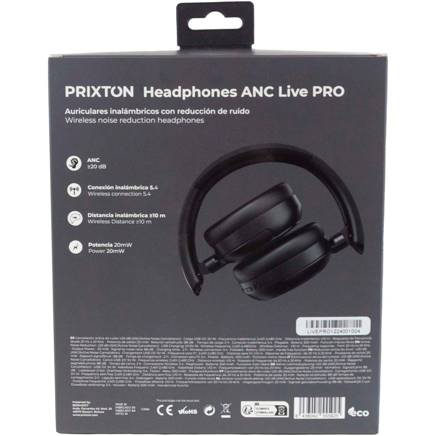 Prixton Live Pro trådlösa ANC Bluetooth®-hörlurar