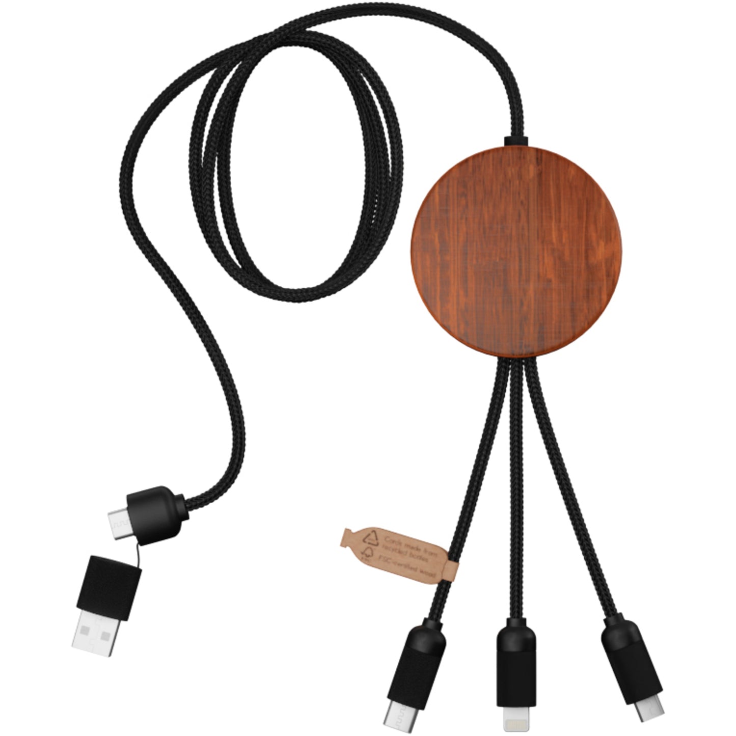 SCX.design C40 5-i-1 rPET-laddningskabel med upplyst logotyp och 10 W laddningsplatta