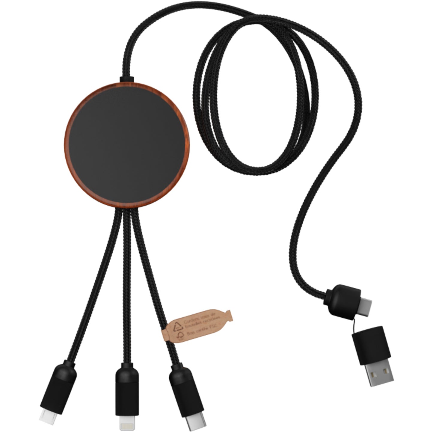 SCX.design C40 5-i-1 rPET-laddningskabel med upplyst logotyp och 10 W laddningsplatta