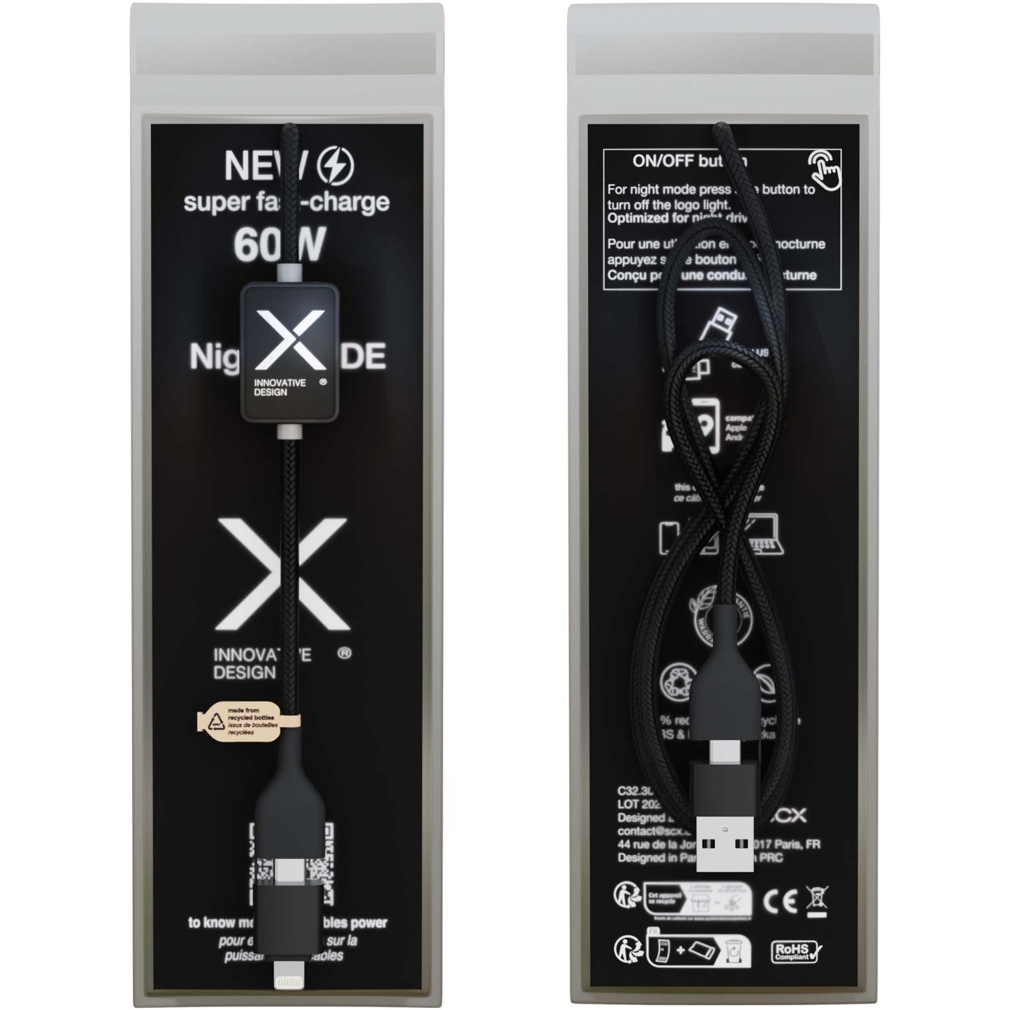 SCX.design C32 60 W laddningssladd med strömbrytare och upplyst logotyp